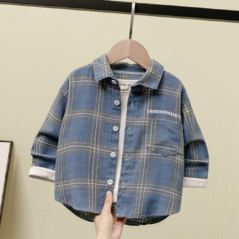 Boys' shirt spring and autumn children's Plaid Shirt cotton children's long sleeve cardigan boys' Korean version versatile top