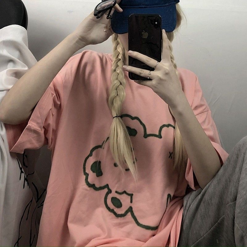 Short sleeve women summer 2020 new student Korean loose lovely print BF white versatile T-shirt ins Fashion Top