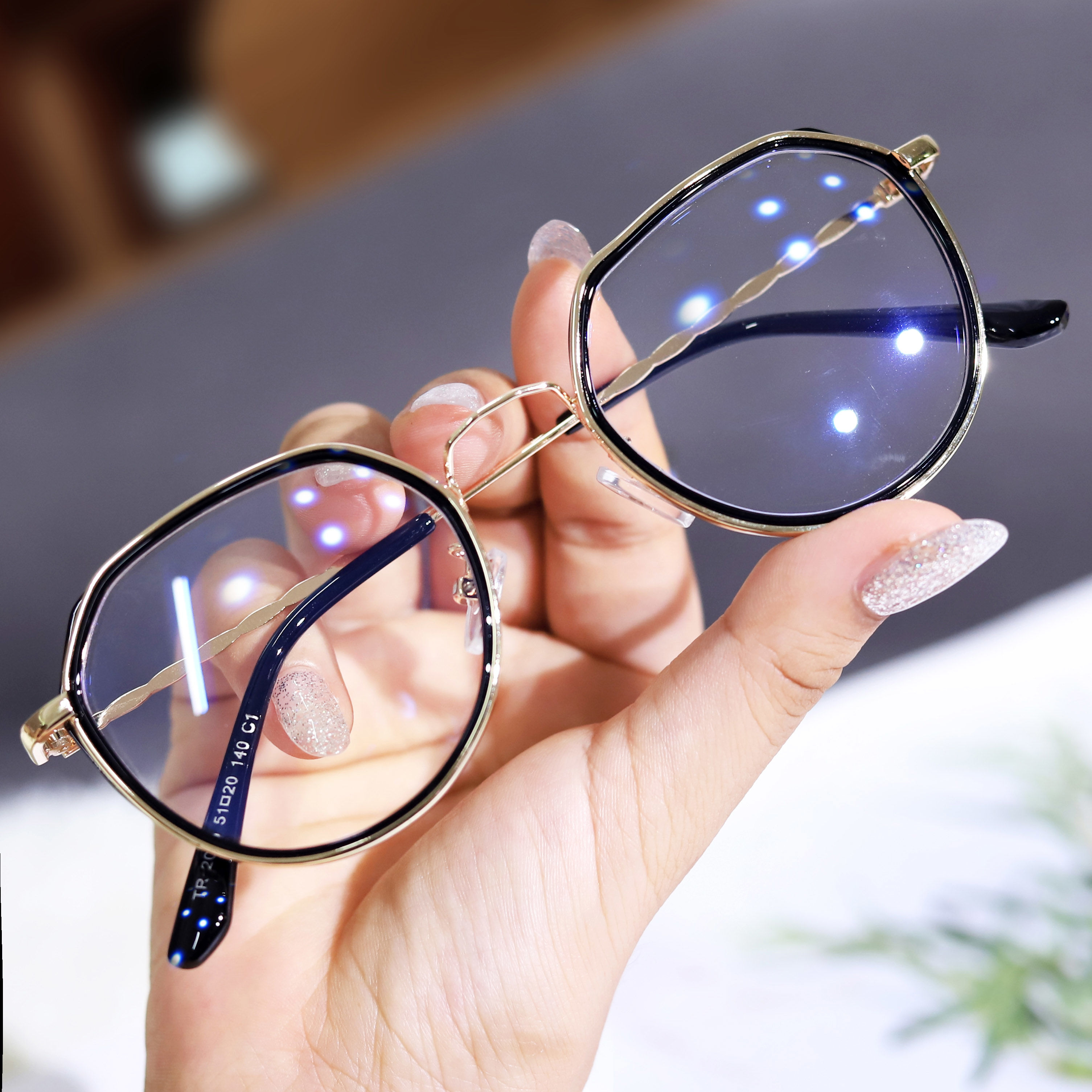 Korean version of polygonal myopic glasses for female students with diopter anti blue light anti radiation eyeglass frame for female students with thin appearance