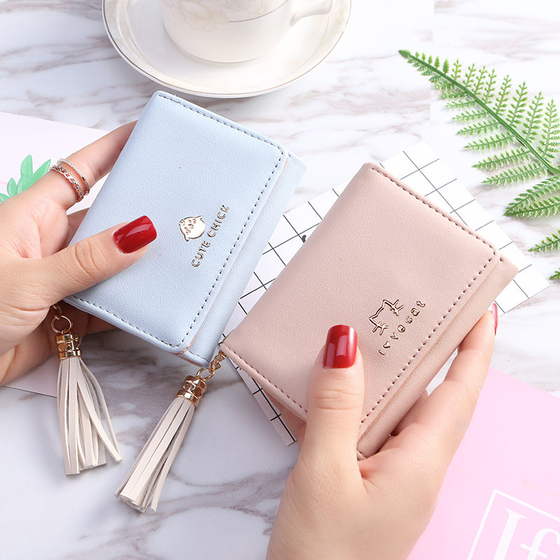 Tassel small purse women's short style new Korean version student change bag card bag women's wallet fashion