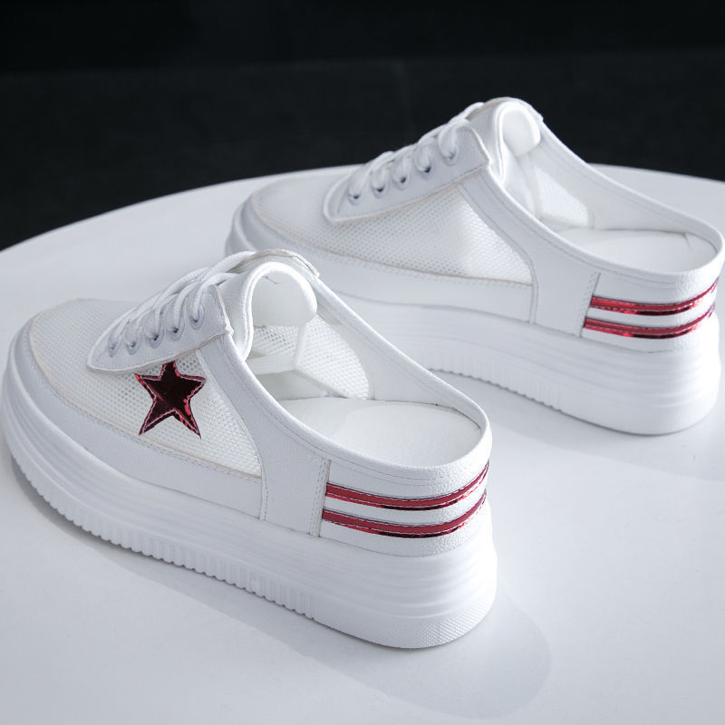 Half slipper sandal female summer hollow air permeability wear no back heel lazy shoes thick sole increase a foot on net shoes woman