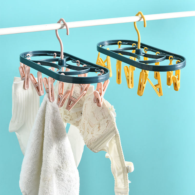 Hanger plastic sock clip drying rack windproof multi clip folding clothes rack airing pantyhose hanging hanger clothes support thickening