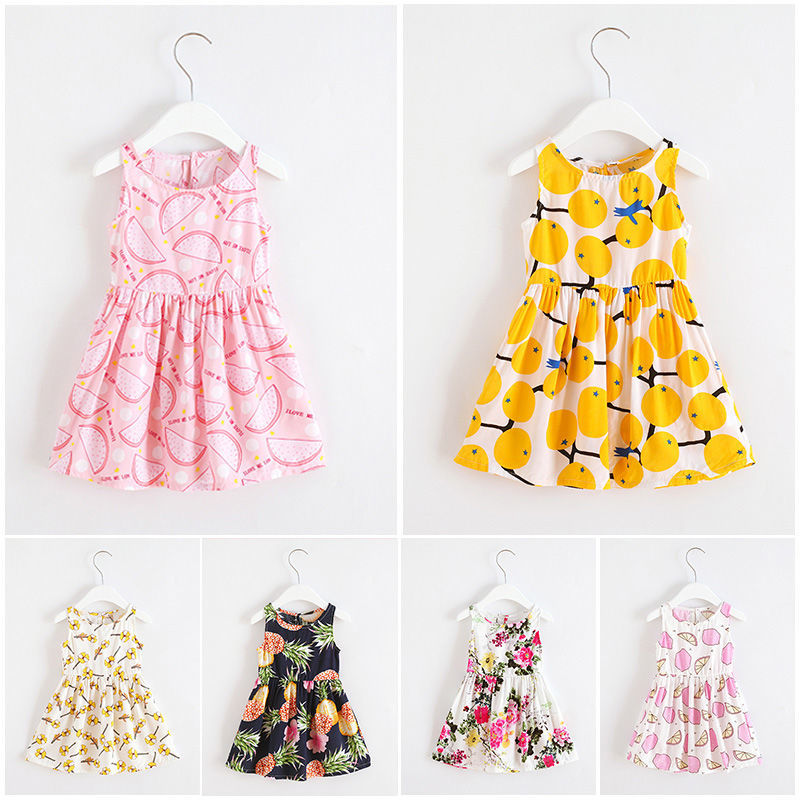 Girl's dress summer children's summer dress little girl's cotton silk princess skirt girl baby sling skirt foreign style children's wear