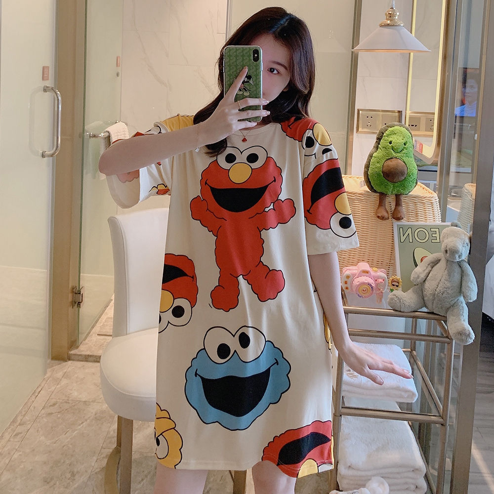 Pajama girl Xia cute cartoon Princess medium length short sleeve nightdress