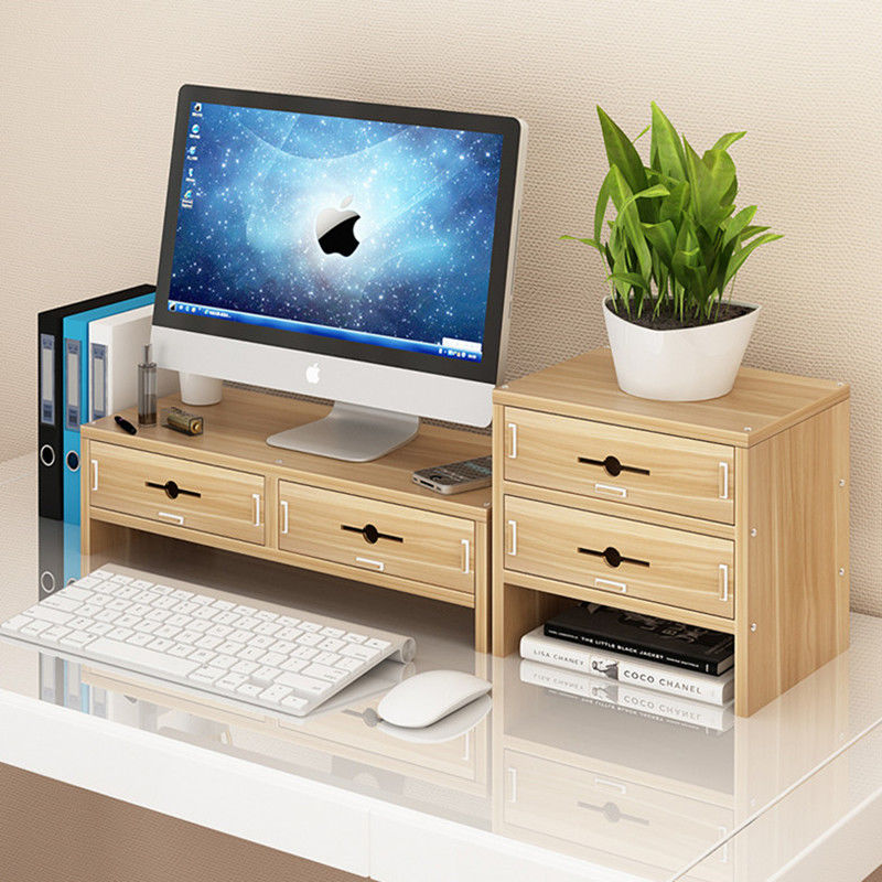 Computer monitor office desk top elevated shelf base bracket desk keyboard storage pad high shelf shelf