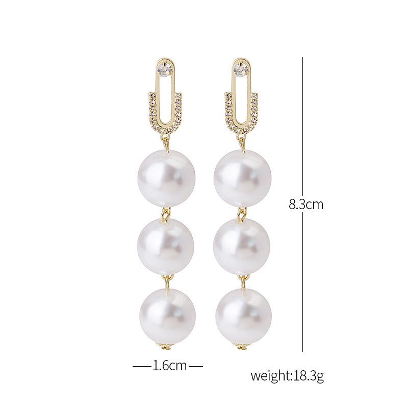 Real shot 925 silver needle exaggerated personality big Pearl long earrings show thin and versatile atmosphere earrings earrings earrings