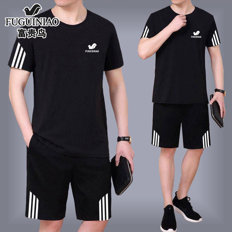 [suit / top] summer men's leisure sports suit middle aged short sleeve T-shirt pants dad's wear
