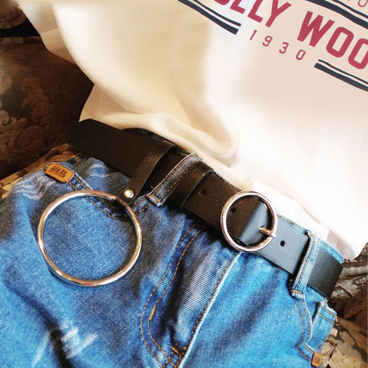 [free hole adding] simple and versatile belt for women Korean casual round black belt students