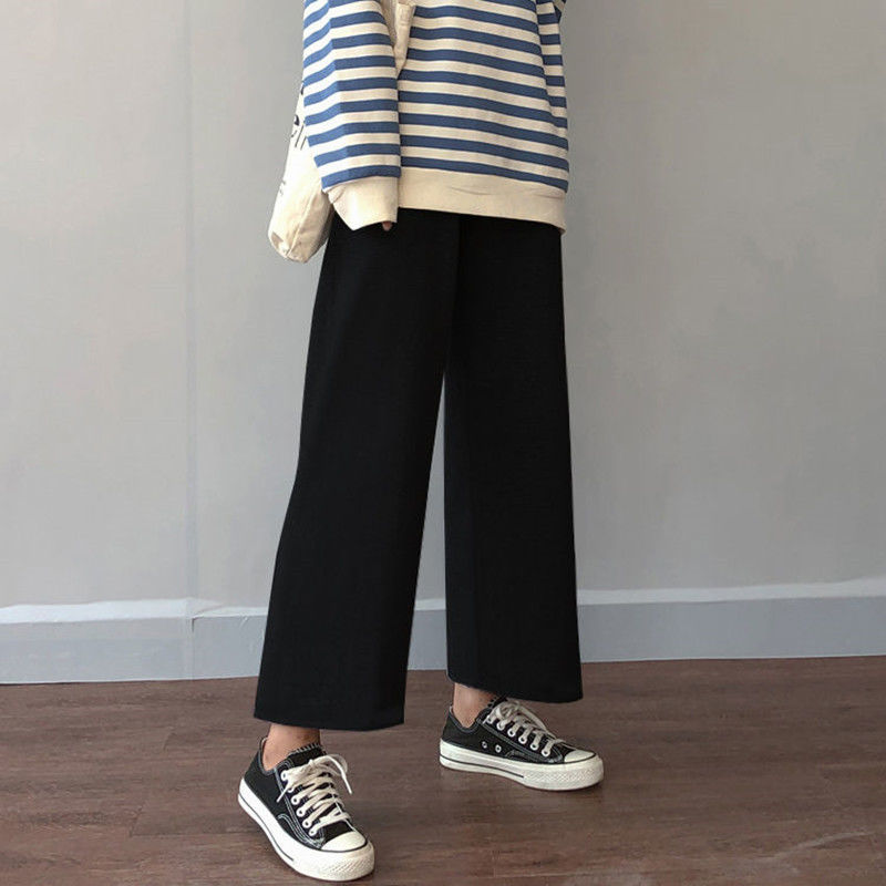 Black straight pants female students Korean version loose and versatile slim pants autumn high waist nine point casual wide leg pants