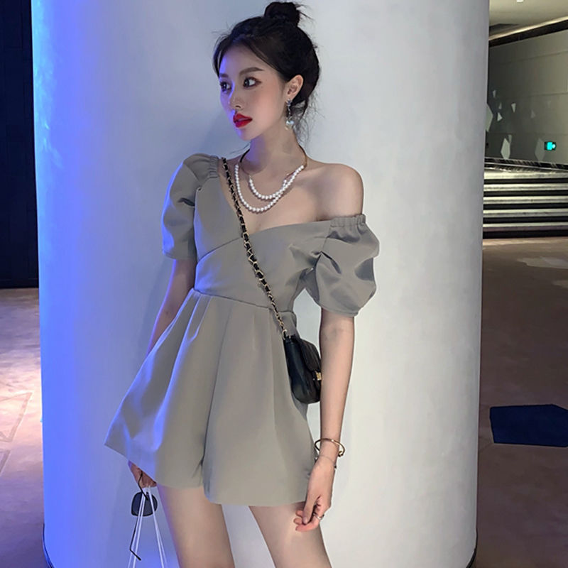 V-neck low chest sexy temperament dress one shoulder Jumpsuit women's high waist shows thin design sense ins Jumpsuit