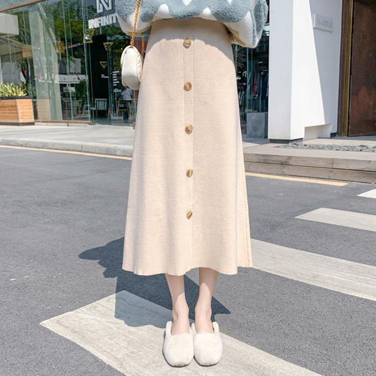 Knitted skirt women's new high waist A-shaped thickened wool long skirt medium long winter sweater
