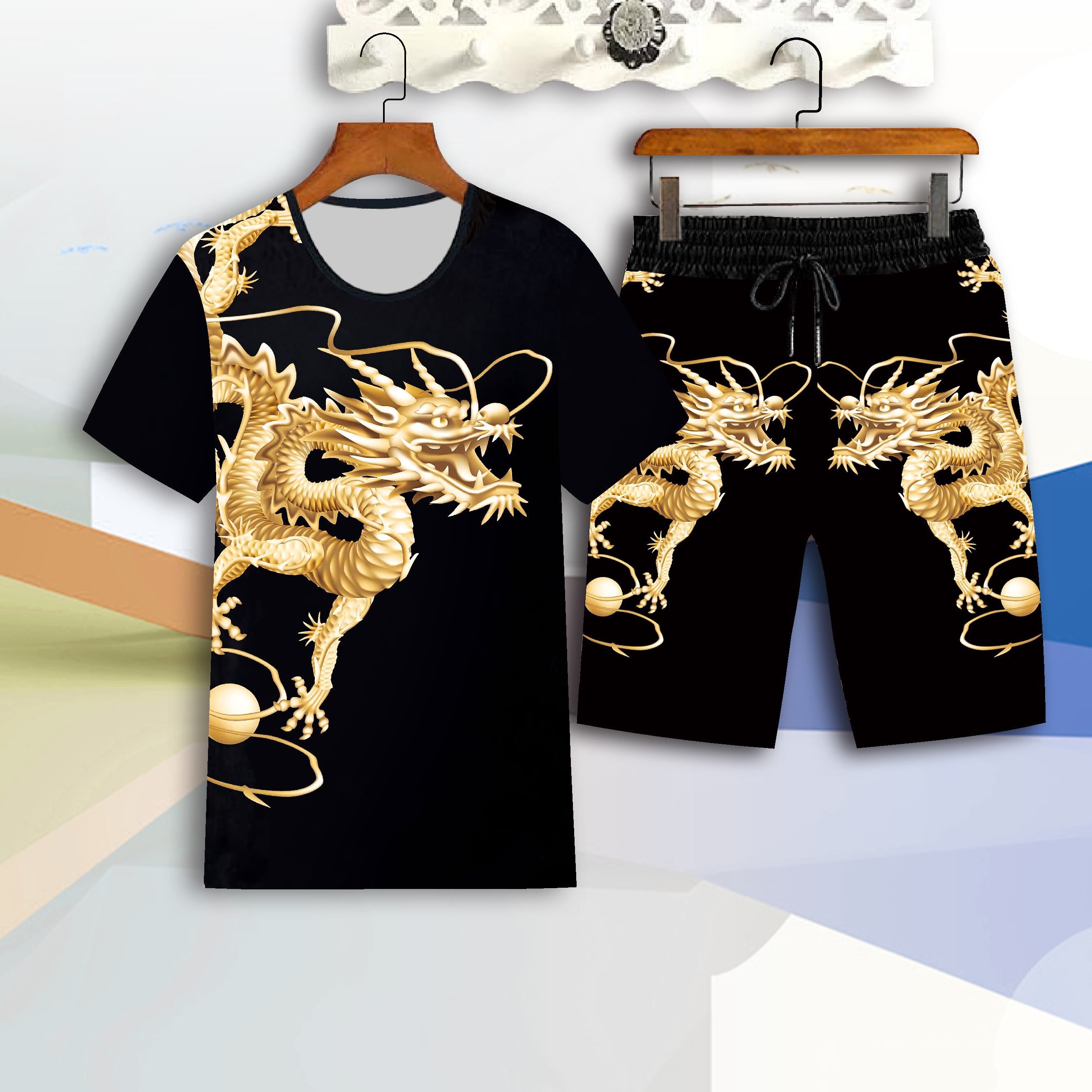 Suit men's short sleeve T-shirt summer fashion brand 2020 new loose fashion clothes a set with cool summer fashion