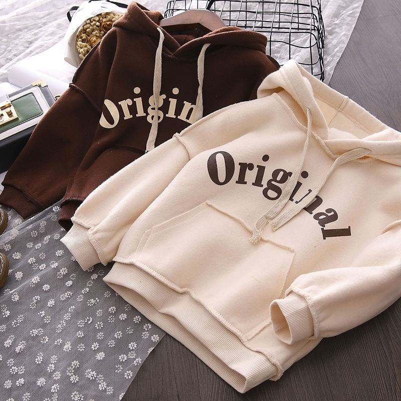2020 winter new children's accent letter Plush hooded short sweater sweater for boys and girls