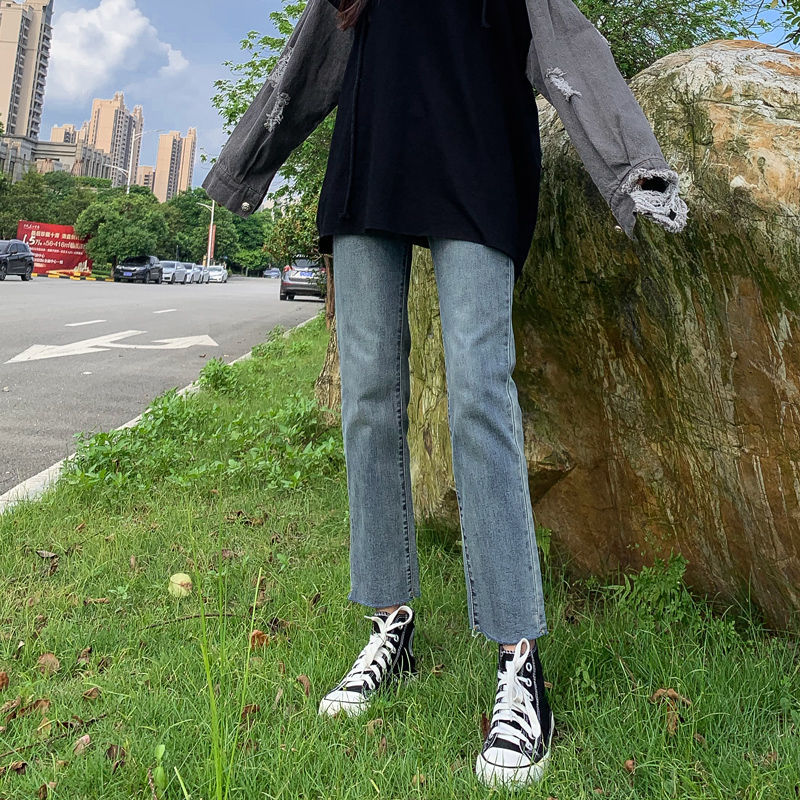 High waisted slim straight tube jeans women's loose Korean student's cashmere cropped pants 2020 new trend