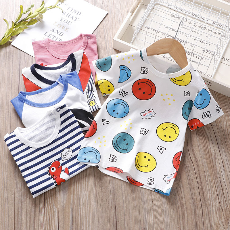 Cotton children's underwear short sleeve Summer Boys and girls children's pure cotton T-shirt half sleeve T-shirt single top 0-7 years old