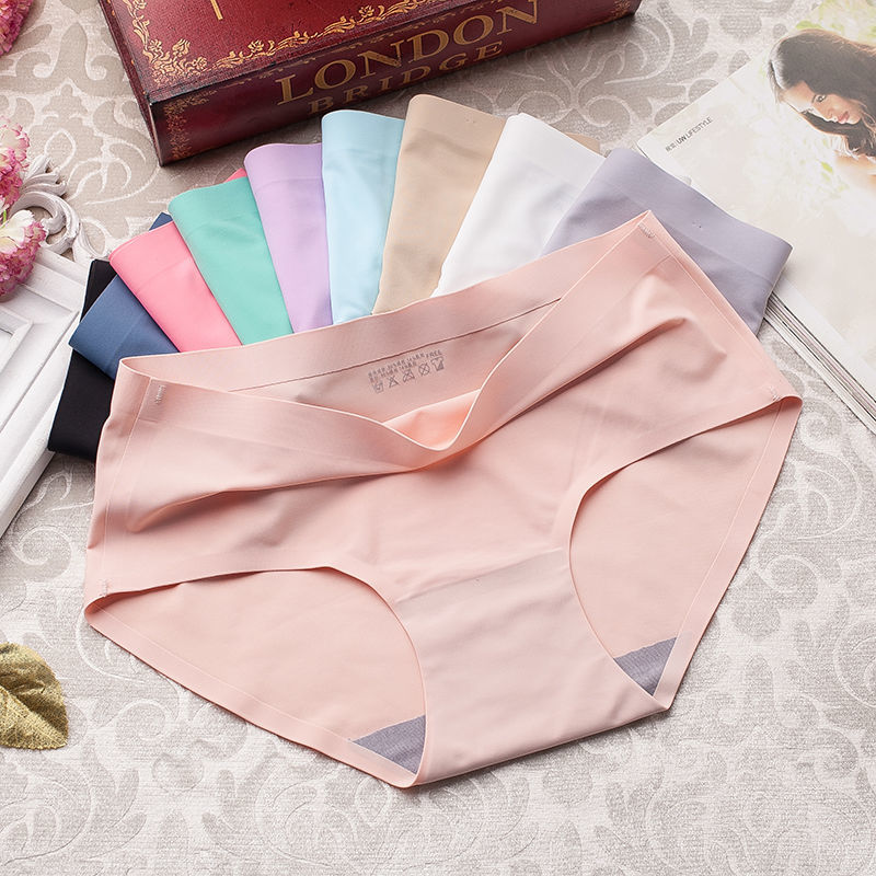 [2 / 3 / 4 pack] ice silk underwear women's traceless sexy underwear one piece solid color mid waist triangle women's underwear