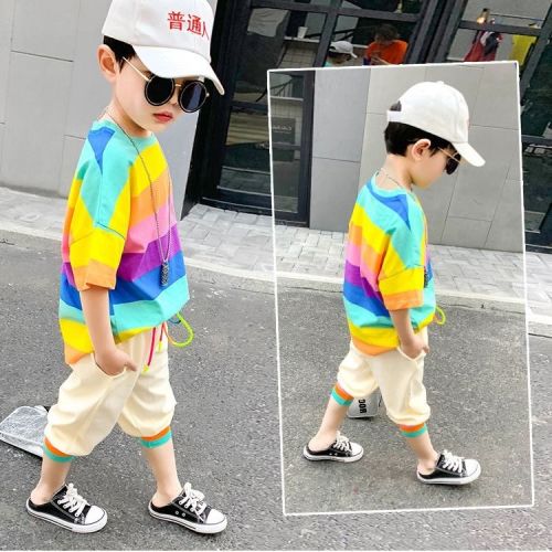 Boys' short sleeve T-shirt suit summer wear new Korean style children's summer half sleeve shorts two piece fashion