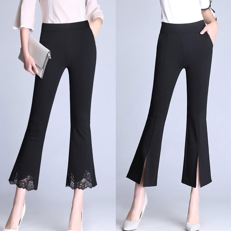2020 new spring and summer Korean high waist micro flared pants women's black 9-point split loose casual wide leg pants