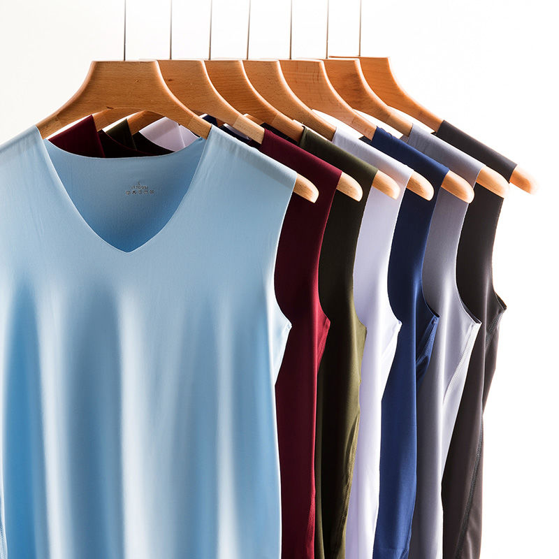 1 / 2pcs summer ice silk men's Vest traceless vest sports fitness V-neck large sleeveless T-shirt bottom
