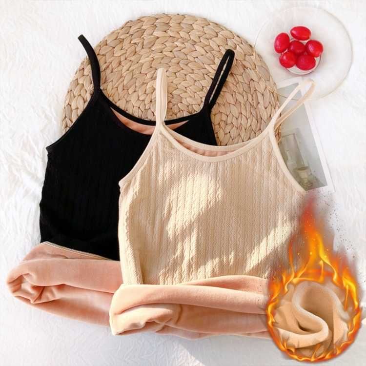 Warm underwear women's suspender sleeveless vest autumn and winter bottoming shirt with velvet thickening warm black versatile top for cold protection