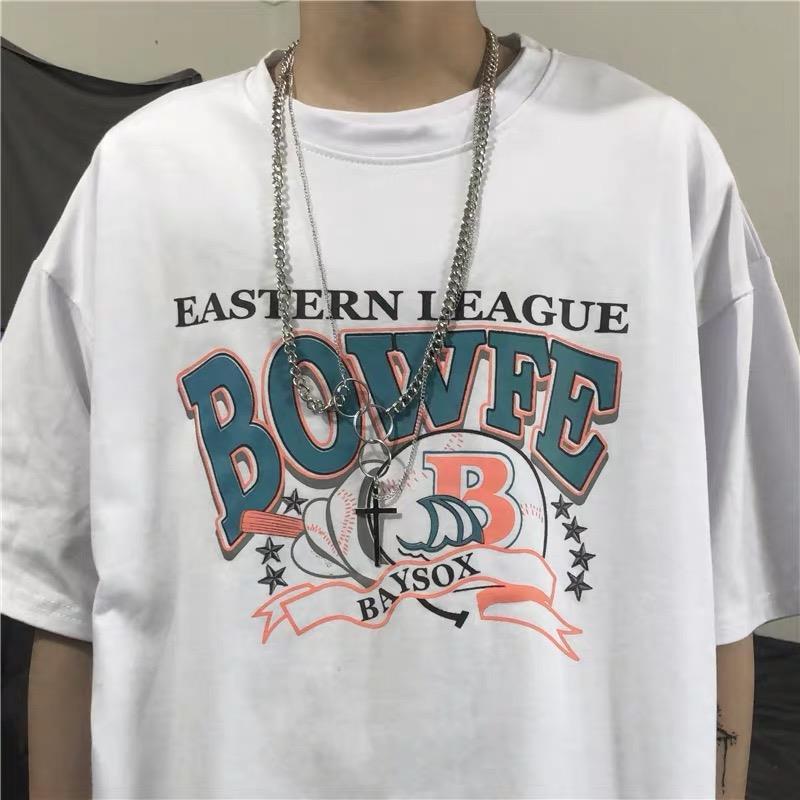 Korean student loose short sleeve t-shirt men's summer new letter printed crew neck versatile top women's fashion