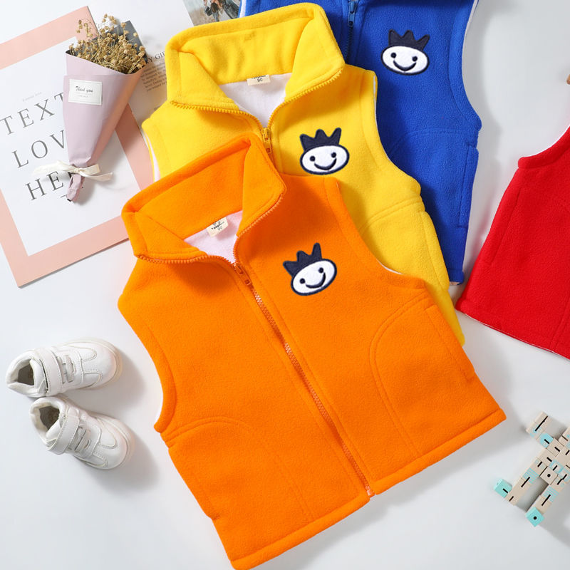 Double layer thickened children's Vest polar fleece spring and autumn winter shoulder jacket for boys and girls