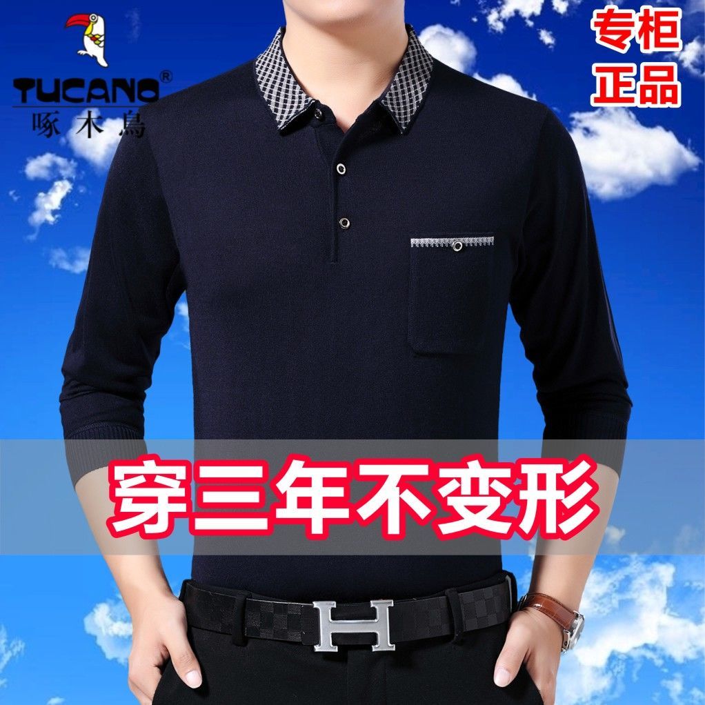 Woodpecker 2020 new men's long sleeve t-shirt men's loose Lapel long sleeve men's shirt polo