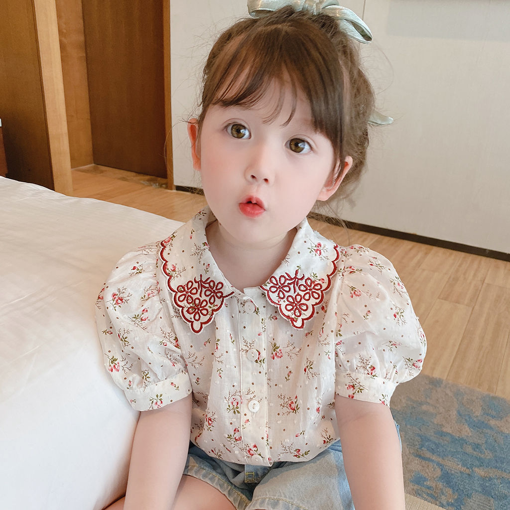 Girl's shirt 2020 new summer dress children's Retro small flower foreign style shirt baby baby collar short sleeve top