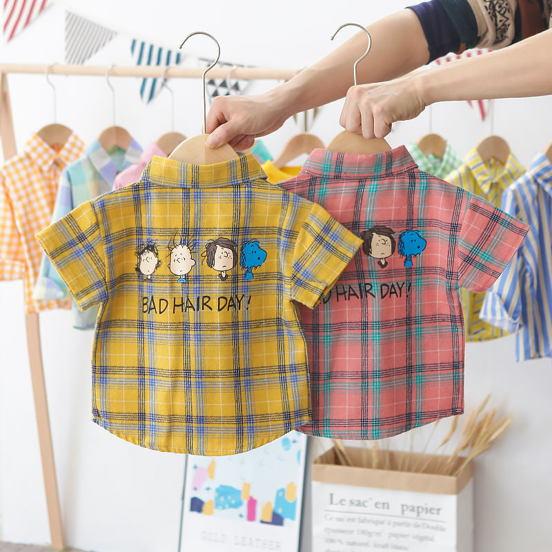 Boys' short sleeve shirt summer dress 2020 new Korean version summer handsome children's foreign style girls' casual shirt trend