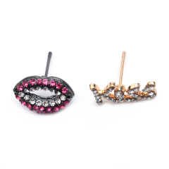 Kiss lips asymmetric personality Earrings Fashion short net red creative Earrings girl Heart Earrings