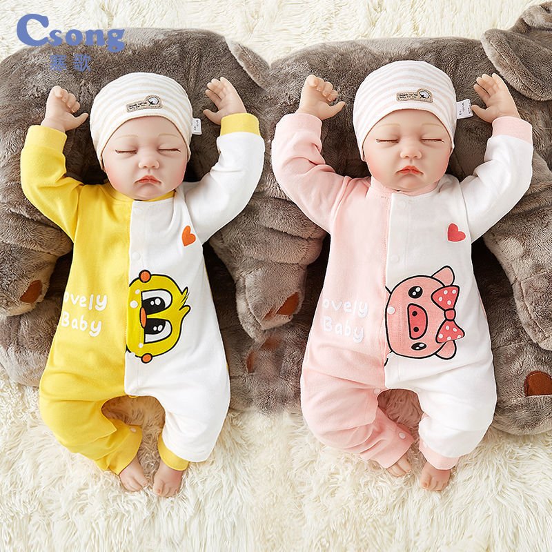 Baby one piece clothes spring and autumn winter clothes pure cotton long sleeve hatsuit climbing clothes pajamas full moon baby wearing newborn clothes