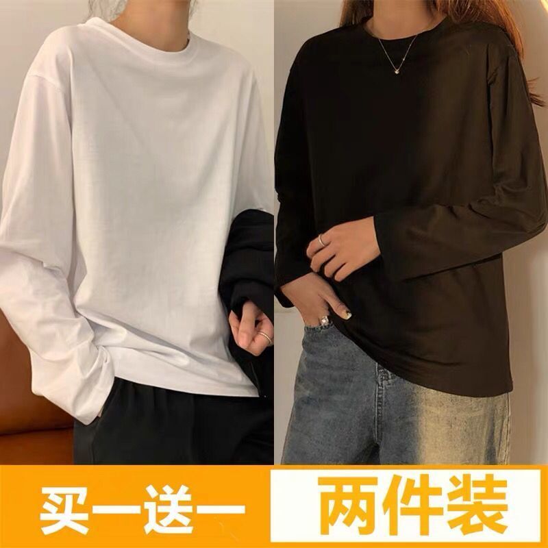 Round neck bottomed shirt women's spring Korean retro long sleeve T-shirt lazy casual fashion versatile solid color top