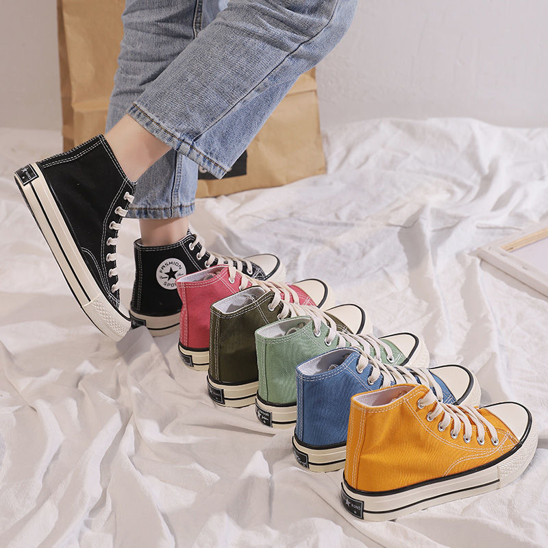High top canvas shoes women's Harajuku style new student Korean version 1970s RETRO versatile inslow top board shoes
