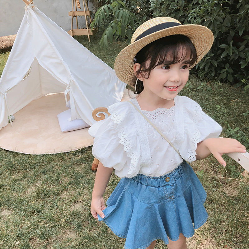 Girls' Korean new summer short sleeve Lace Top Shirt summer new children's shirt