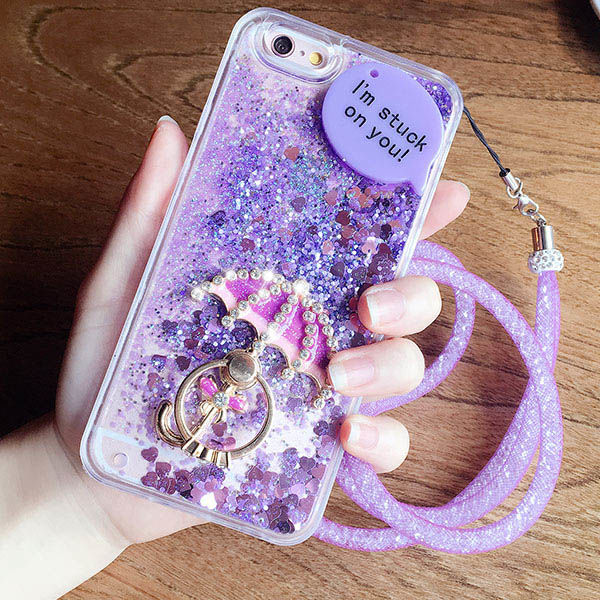 IPhone 6plus liquid quicksand lanyard 7 mobile phone case Apple 6S umbrella bracket 5S silicone sleeve 8 water drill x tide