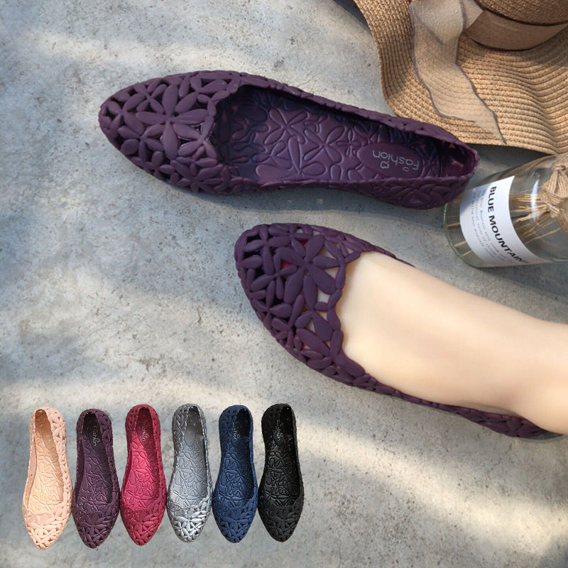 Flower new style beach hollowed out Baotou hole jelly sandals casual women's shoes student flat bottom Korean single shoes summer
