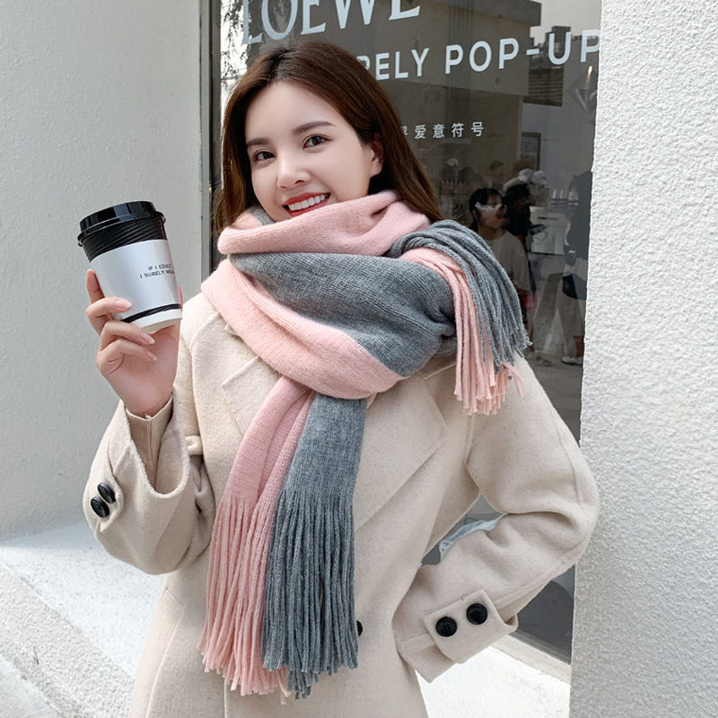 Scarves women winter net red Korean version versatile Bib women thickened warm knitted coarse wool long shawl boys