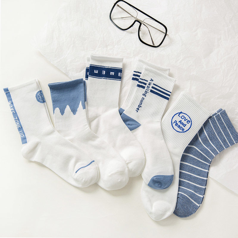 Socks children's Korean version of Zhongtong ins fashionable blue Department couple sports socks personality Street autumn college Style Men's middle socks
