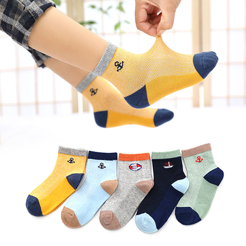 Children's socks spring and autumn thin mesh breathable summer cotton socks middle tube boys spring summer girls baby baby boat socks