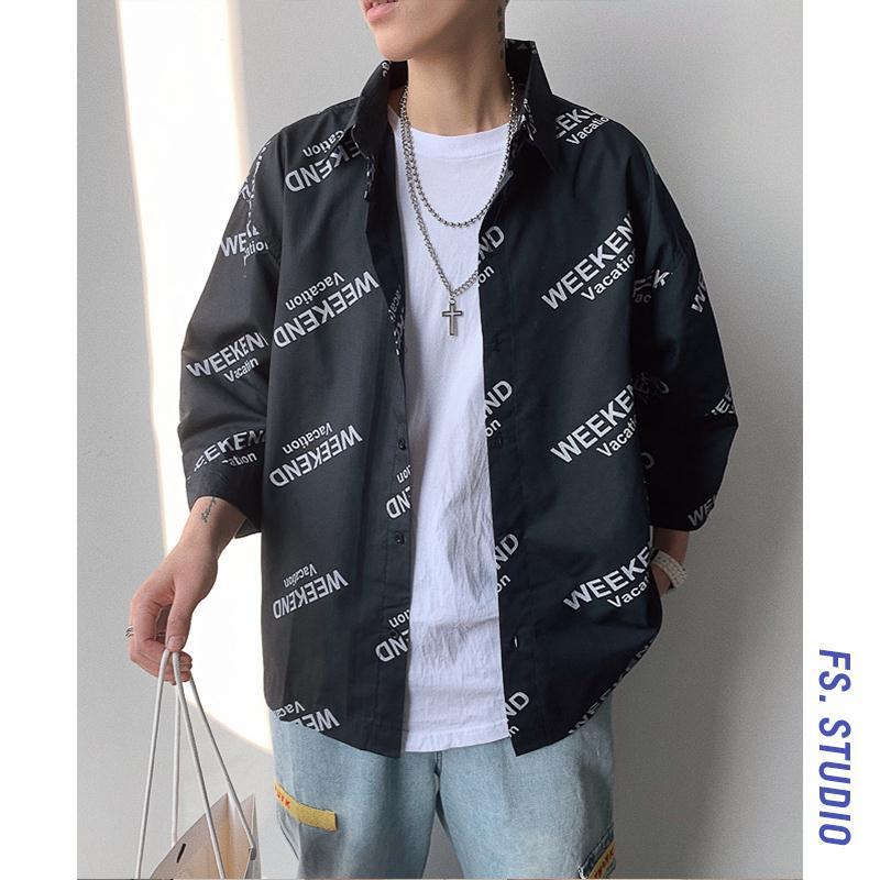 Hong Kong style shirt men's Casual Short Sleeve Korean version trendy handsome half sleeve ruffian handsome summer 7 / 7 sleeve shirt coat