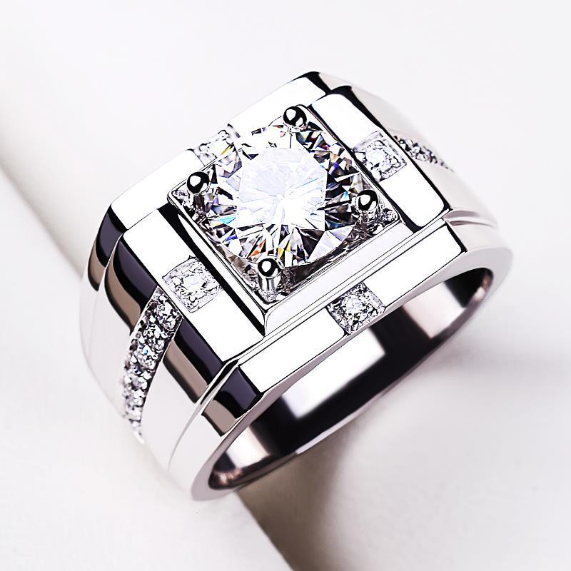 American Mossan Stone Ring 18K White Gold 21 carat diamond ring atmospheric stable wide version European and American domineering men's ring