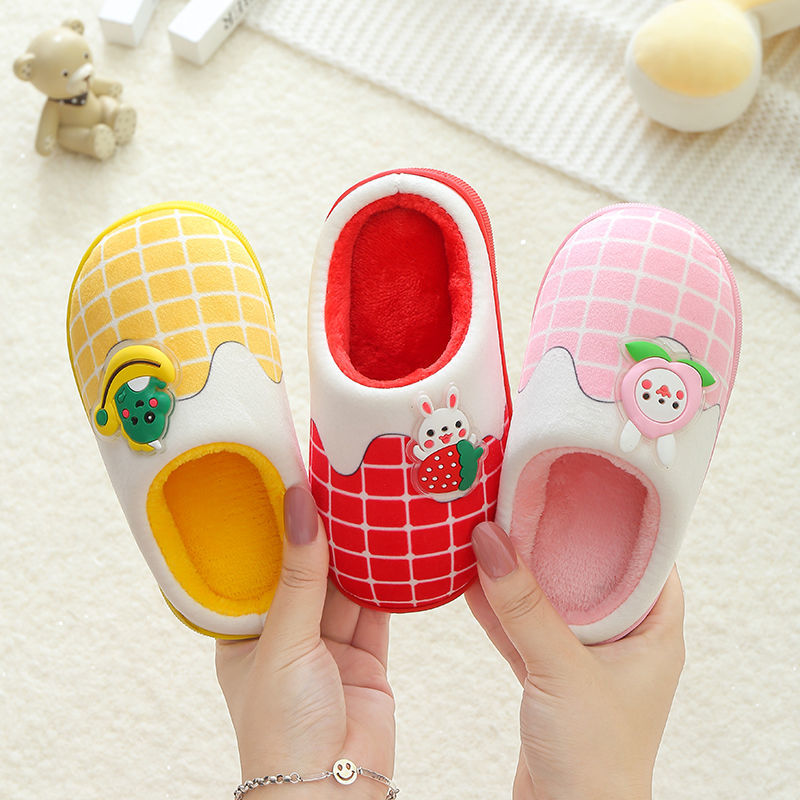 Children's cotton slippers winter children's antiskid home children's fruit cartoon warm cotton slippers men's and women's children's slippers