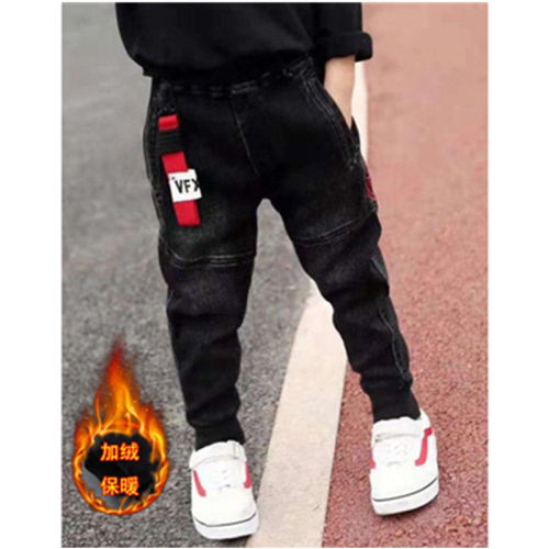 Boys' jeans autumn winter pants 2020 new Korean version necked autumn and winter black pants casual elastic pants trend