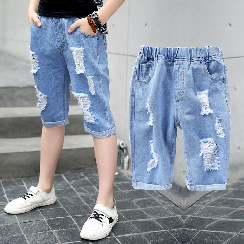 Children's wear boys' Jeans Shorts children's trousers thin Capris Korean boys' jeans Capris loose