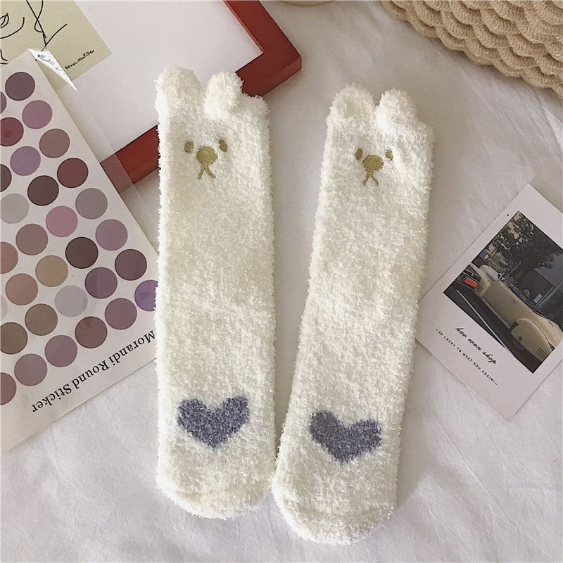 *Real shot special price not reduced ~ winter thickened Warm Embroidered coral velvet floor socks towel socks female