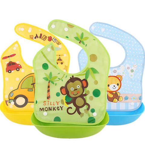 Baby food bag waterproof children's bib Baby Bib children's eating large children's saliva pocket imitation silicone