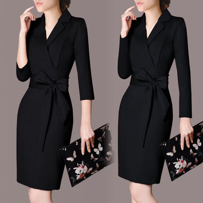 Bow temperament lady skirt new ol large women's dress women's slim dress spring summer Korean version of professional skirt