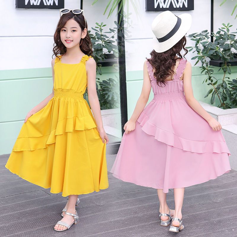 Girl's dress foreign style summer dress new children's skirt summer lotus hem chiffon skirt little girl princess skirt