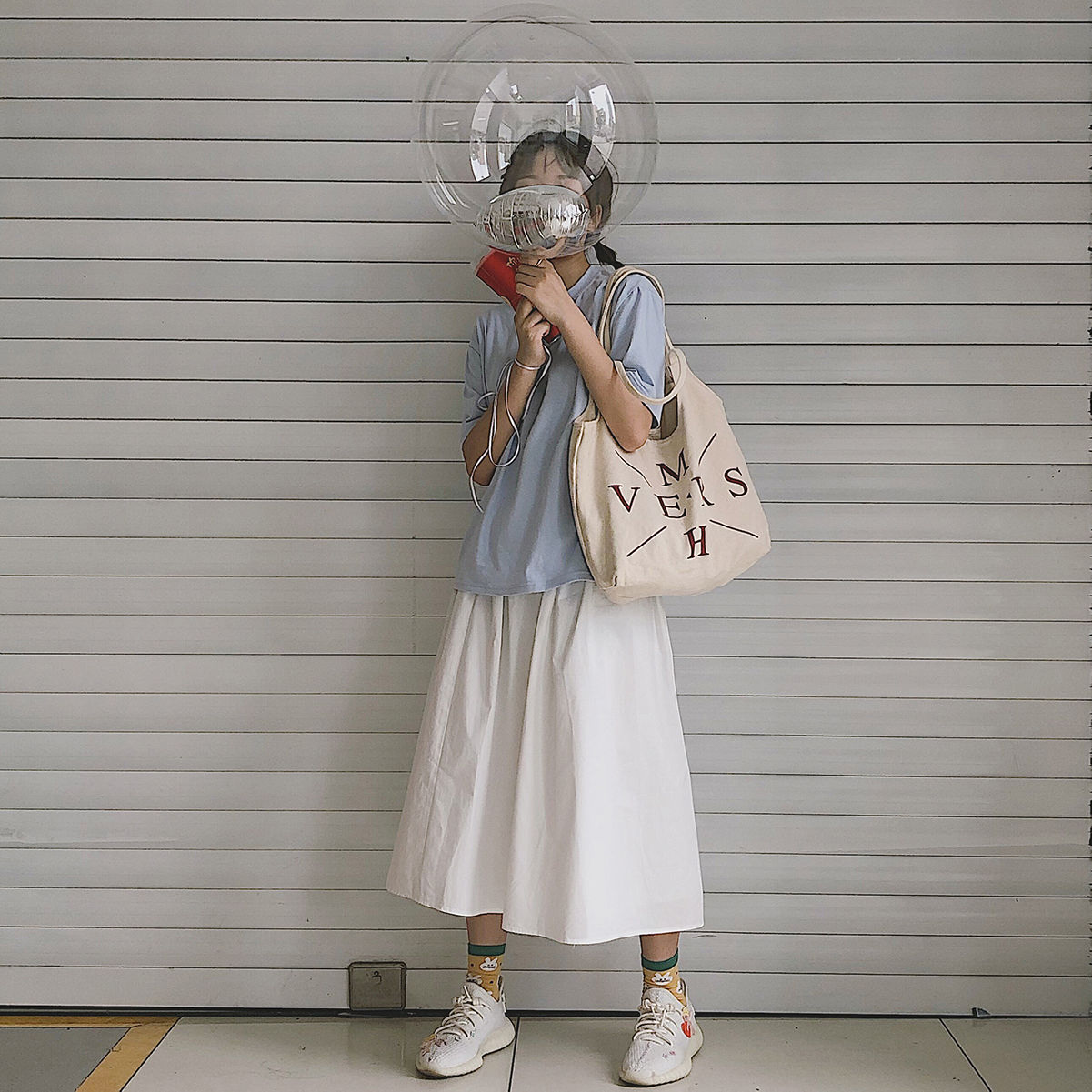 Japanese work dress female autumn Hong Kong style white umbrella skirt elastic waist college style small fresh skirt medium length