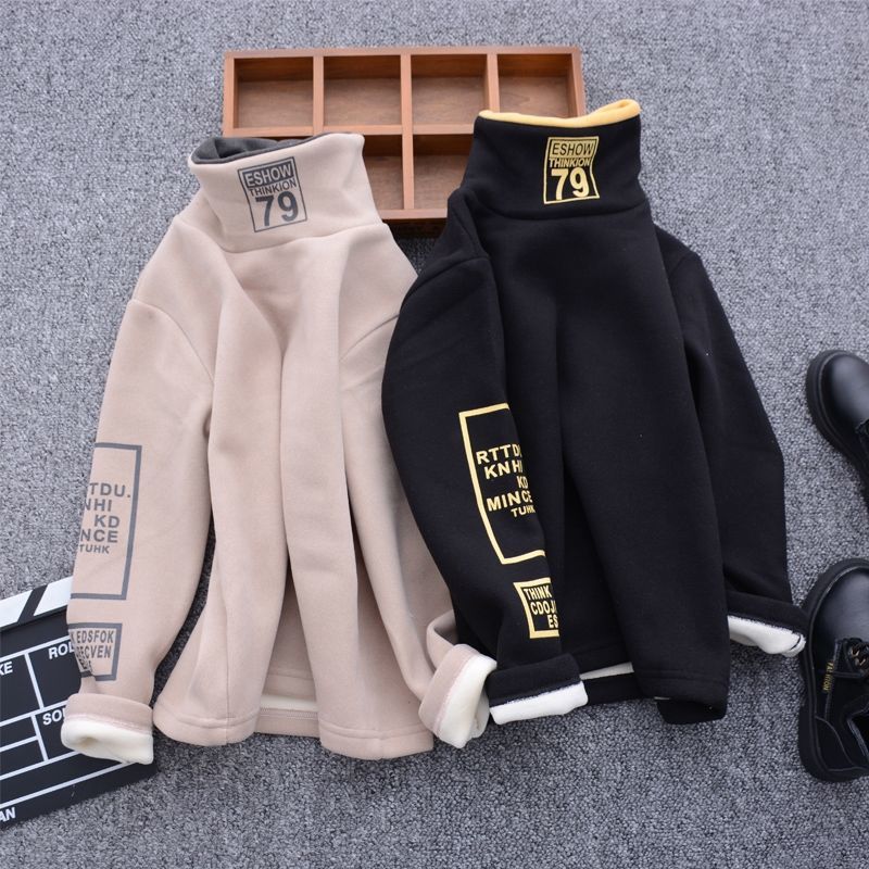 Children's sweater Plush thickened boys and girls autumn and winter clothes middle school children's winter long sleeve T-shirt children's high collar bottoming shirt